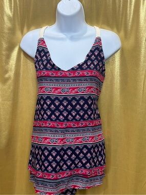 Epilogue Bohemian Geometric Floral Print Tank Top Tunic Knit Strap Size L